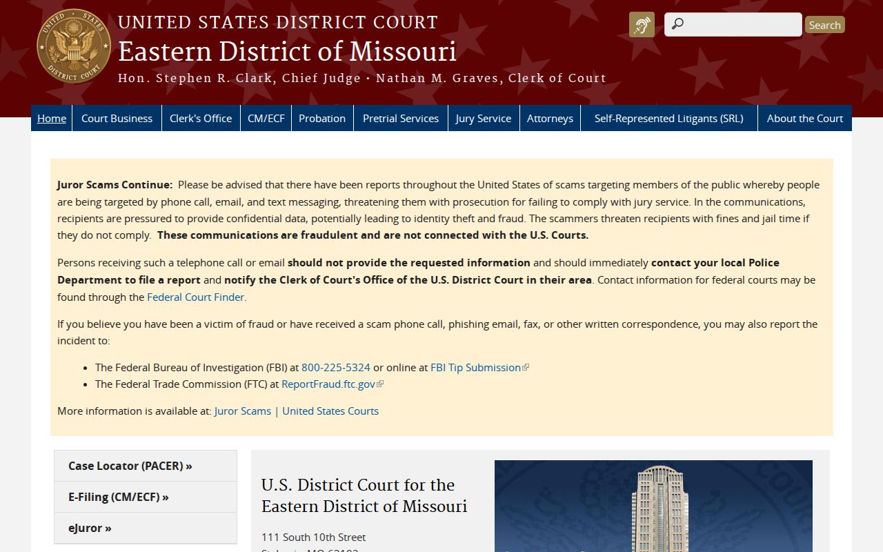 Eastern District of Missouri site for federal Dent County criminal cases
