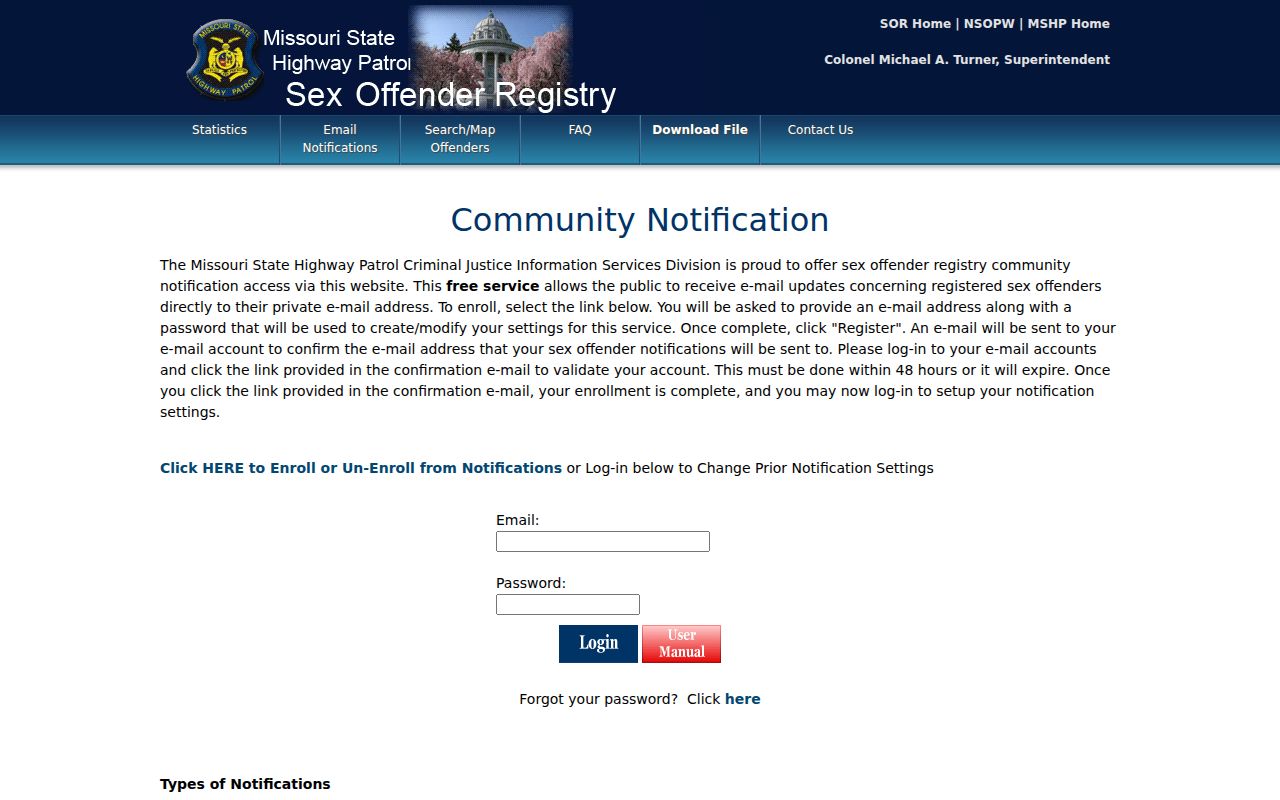 Dent County sex offender community email alert enrollment