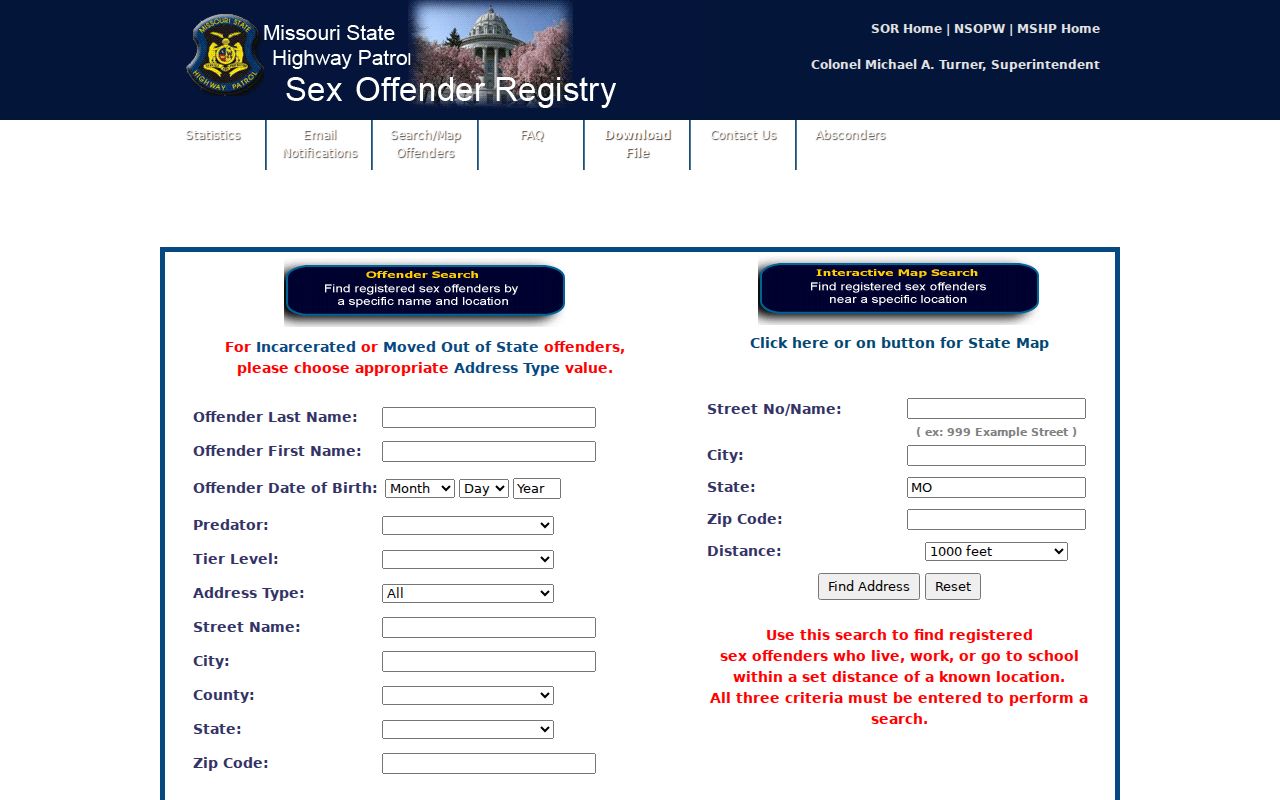 Dent County sex offender registry profile field layout