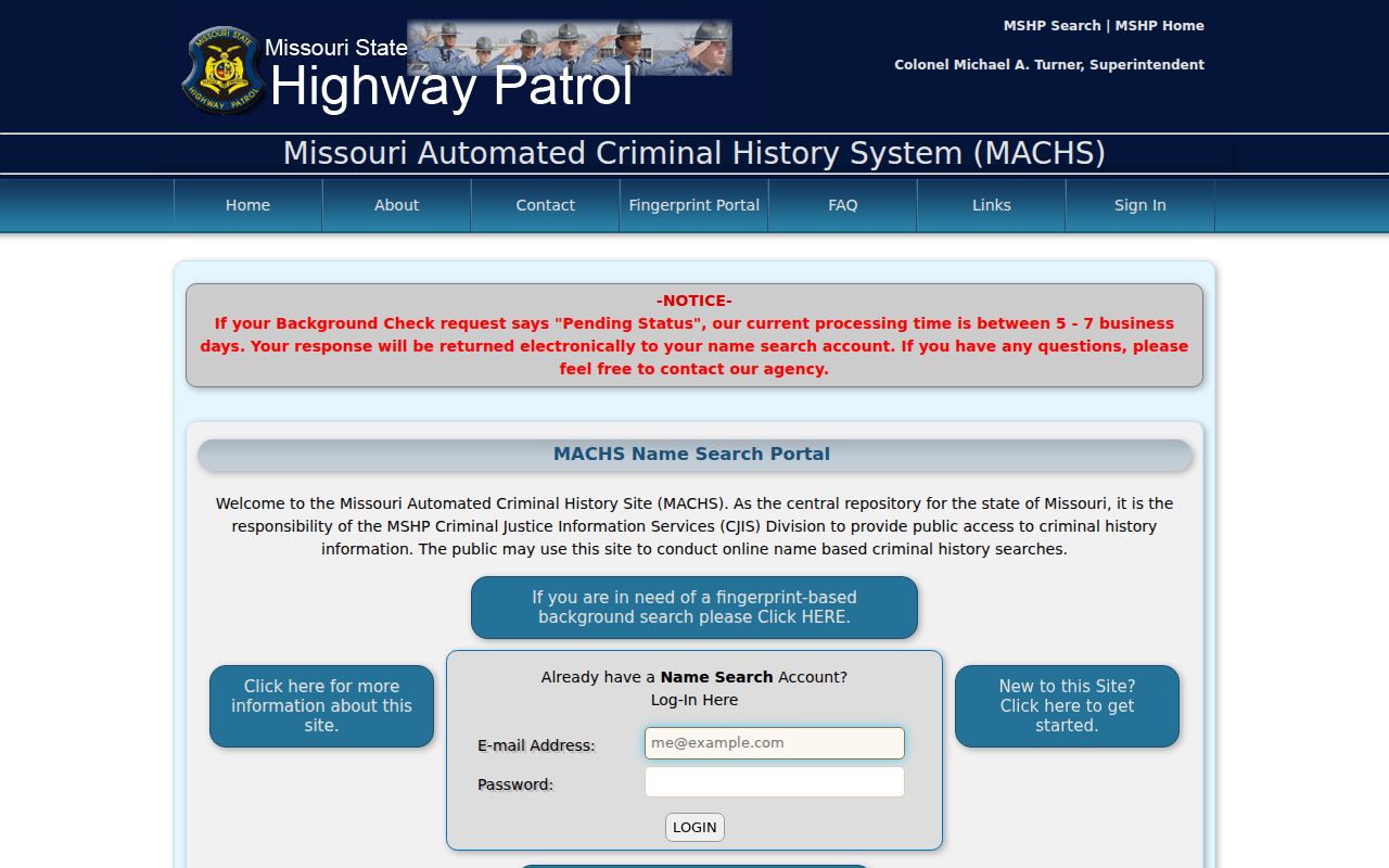 Dent County criminal record name search through MACHS